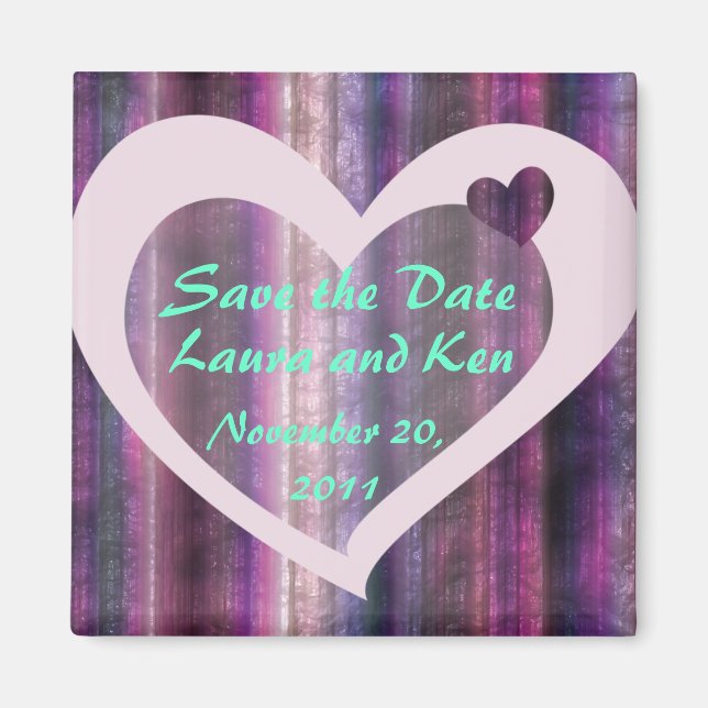 Metallic Violet Heart Save the Date Magnet (Front)
