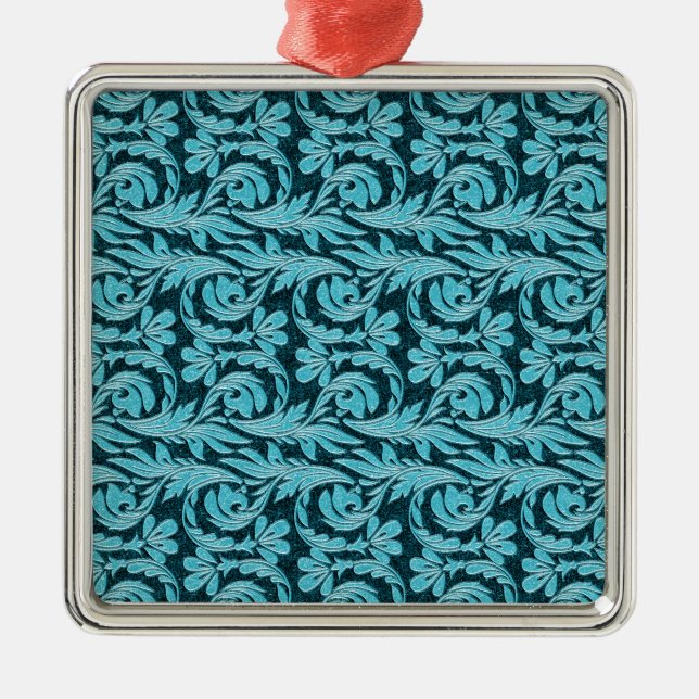 Metallic Waves 2Tone Teal Drk Sq.Ornament Metal Tree Decoration (Front)