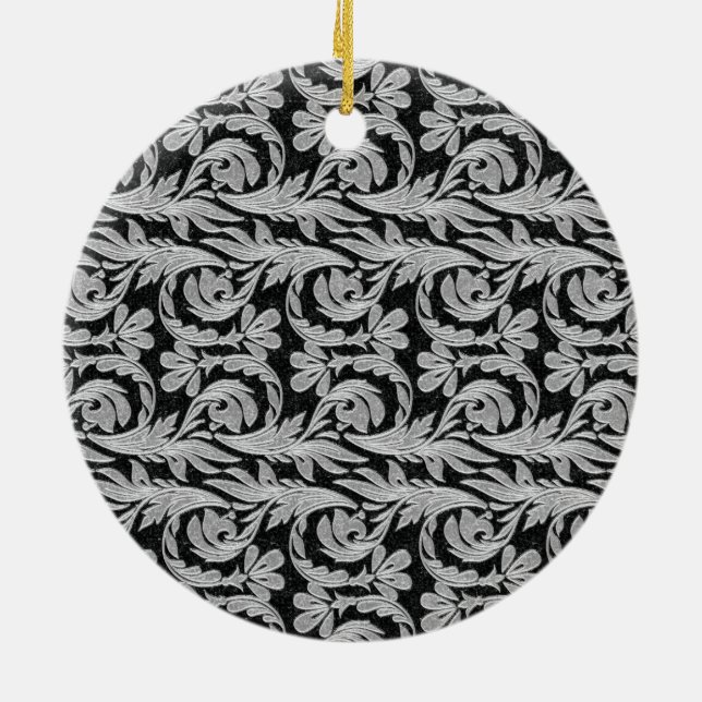 Metallic Waves, Black-White Round Ornament (Back)