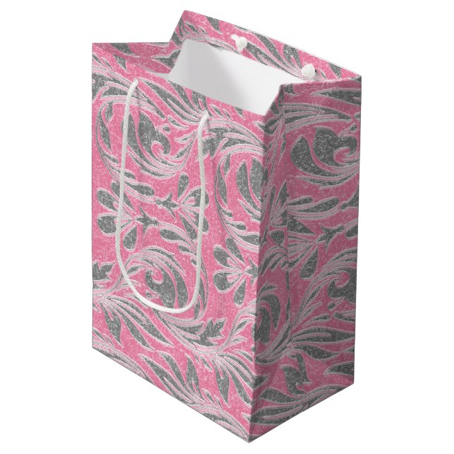 Metallic Waves-Light Pink-White-GIFT BAG m (Front Angled)