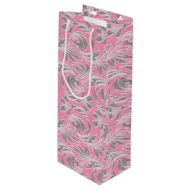 Metallic Waves-Light Pink-White-WINE GIFT BAG (Front Angled)