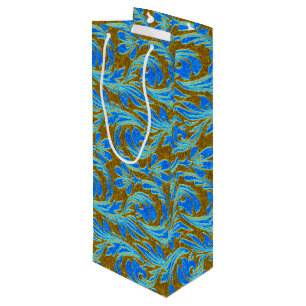 Metallic Waves-Lt Blue-Gold-WINE GIFT BAG