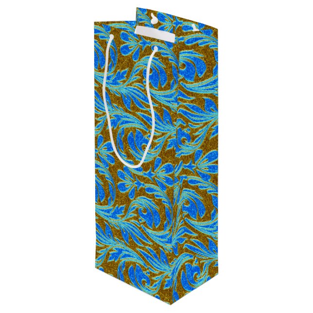 Metallic Waves-Lt Blue-Gold-WINE GIFT BAG (Back Angled)