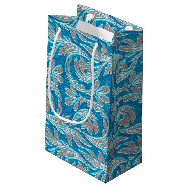 Metallic Waves-Lt Blue-White-GIFT BAG s (Back Angled)