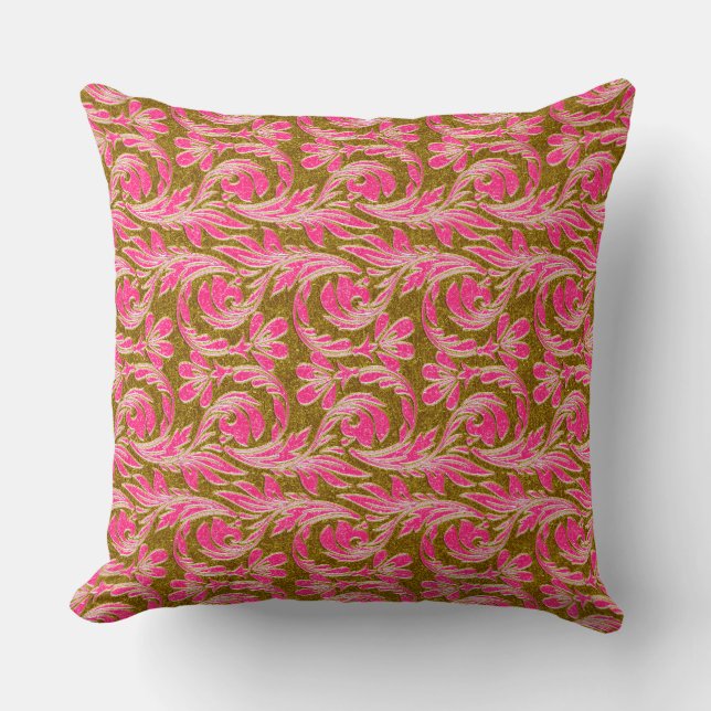 Metallic Waves, Pink-Gold- Square Throw Pillow (Front)