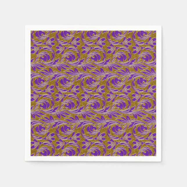 Metallic Waves-Purple-Gold-2-PAPER PARTY NAPKINS (Front)