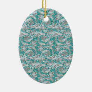 Metallic Waves, Seafoam-White OVAL ORNAMENT
