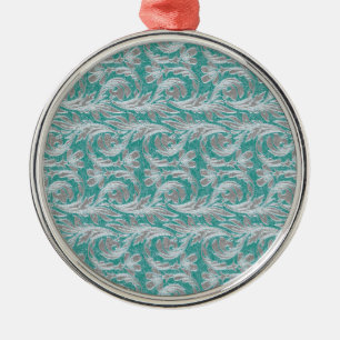 Metallic Waves, Seafoam-White ROUND ORNAMENT