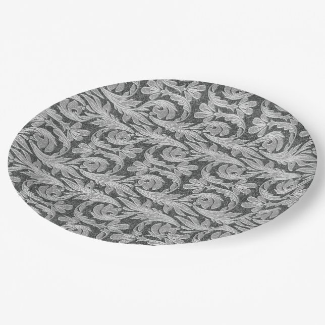 Metallic Waves-Silver-White-PAPER PARTY PLATES (Angled)
