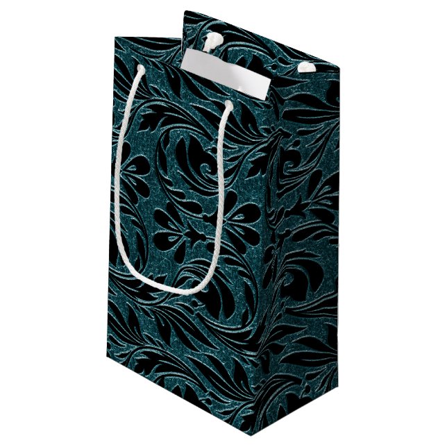 Metallic Waves-Teal-Black-GIFT BAG s (Back Angled)