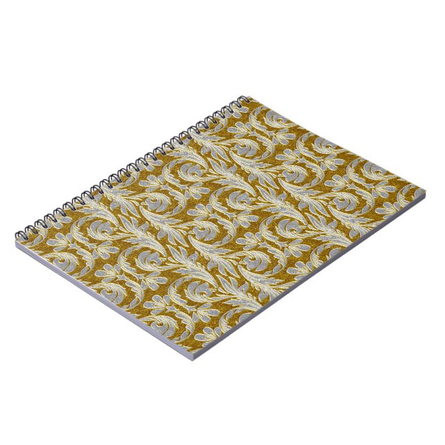 Metallic Waves, White-Gold SPIRAL NOTEBOOK (Left Side)