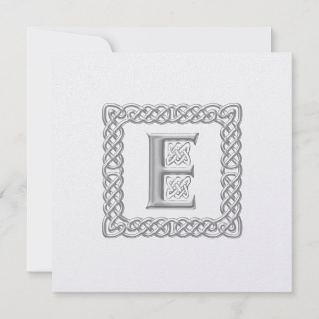 Metallic Wedding Invitation Celtic Monogram E (Front)