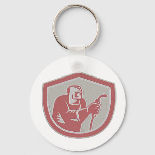 Metallic Welder Worker Holding Welding Torch Shiel Key Ring