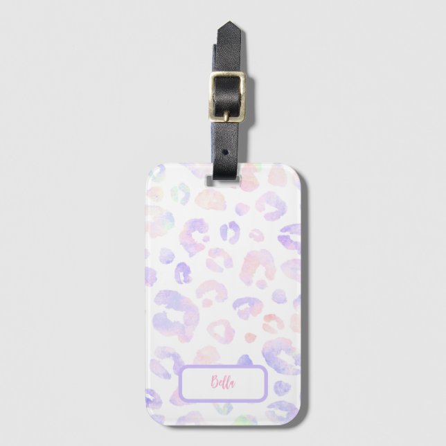 Metallic White Leopard Pattern Luggage Tag (Front Vertical)