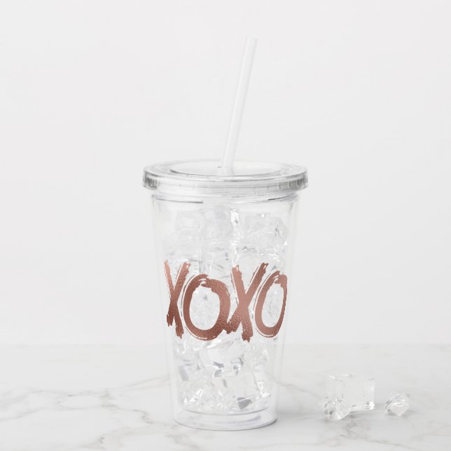 Metallic XOXO Rose Gold Valentine's Day Love Acrylic Tumbler (Back Ice)