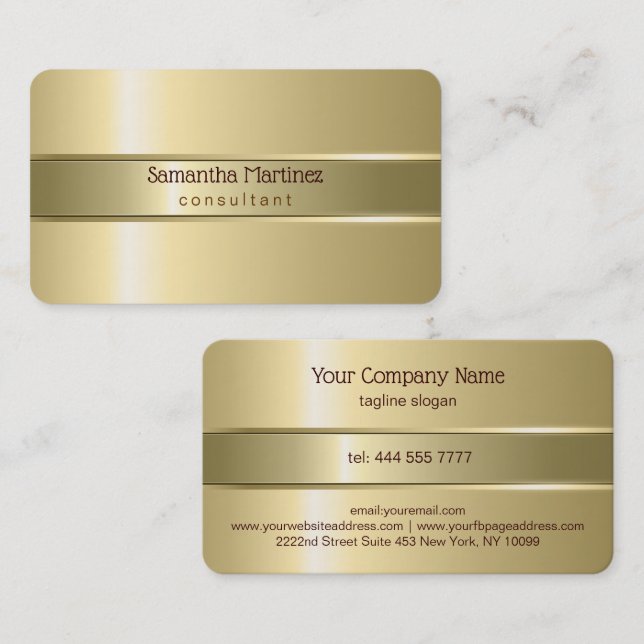 Metallic Yellow Gold Design Stainless Steel Look B Business Card (Front/Back)