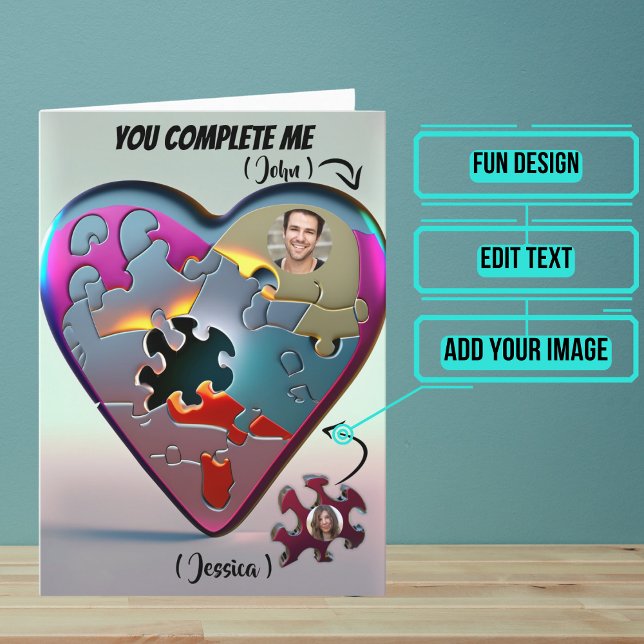 Metallic You Complete Me Puzzle Heart Birthday Card (This lovely sentimental card is a touching metaphor for that special person in your life.)