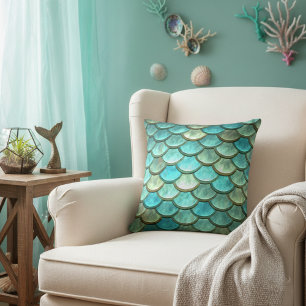 Metallica Blue Mermaid Scales Pillow