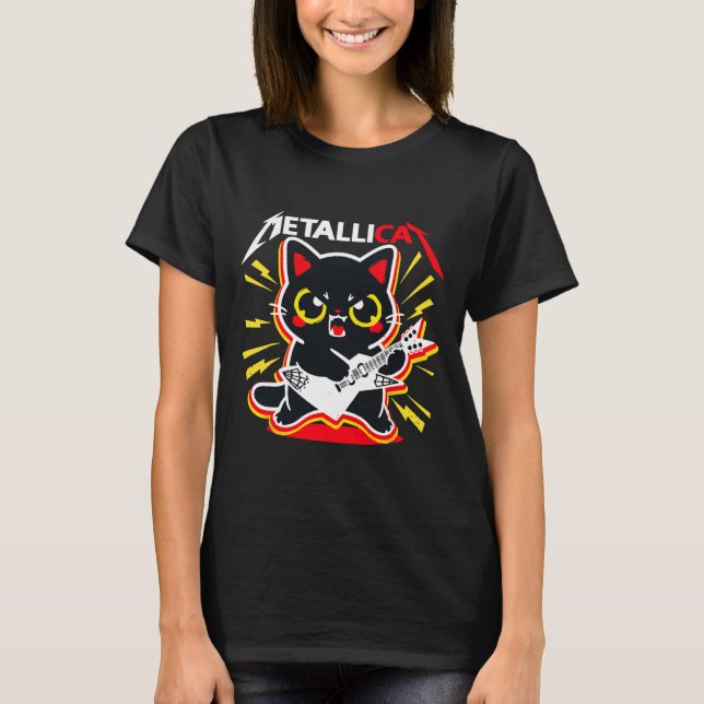 Metallicat Funny Cat Rock 90s Meow T-Shirt (Front)
