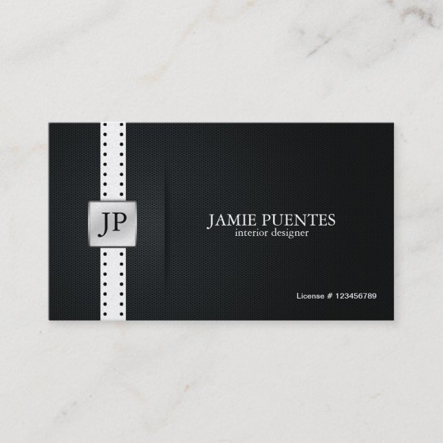 MetallicPlatinum Silver & Black interior design Business Card (Front)