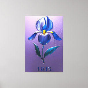Metallisch Glänzende Blaue Irisblüte mit Text Canvas Print