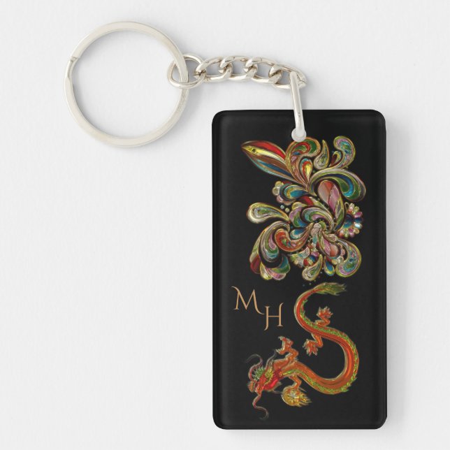 Metallized Ornate Chinese Dragon Art Key Ring (Front)