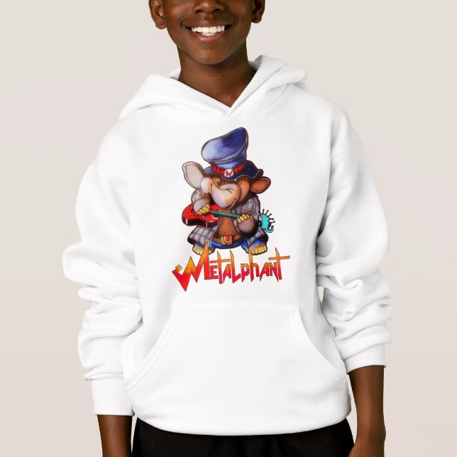 Metalphant with Guitar Kid's Pullover Hoodie (Front)