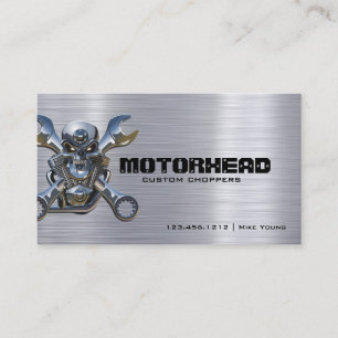 Metalwork Skull and Wrench on Brushed Aluminium Business Card