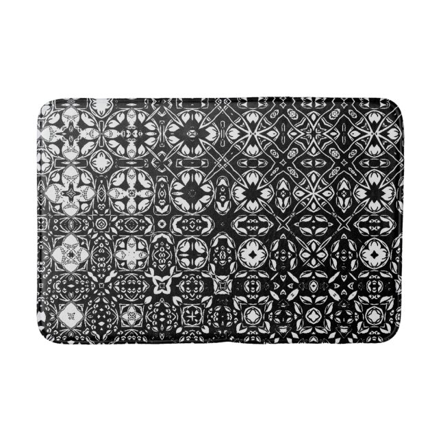 Metamorphosis Medallion Pattern Black and White  Bath Mat (Front)