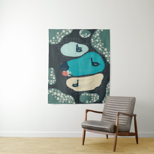 metaphor_17_a girl in the tarn M_size tapestry (In Situ)