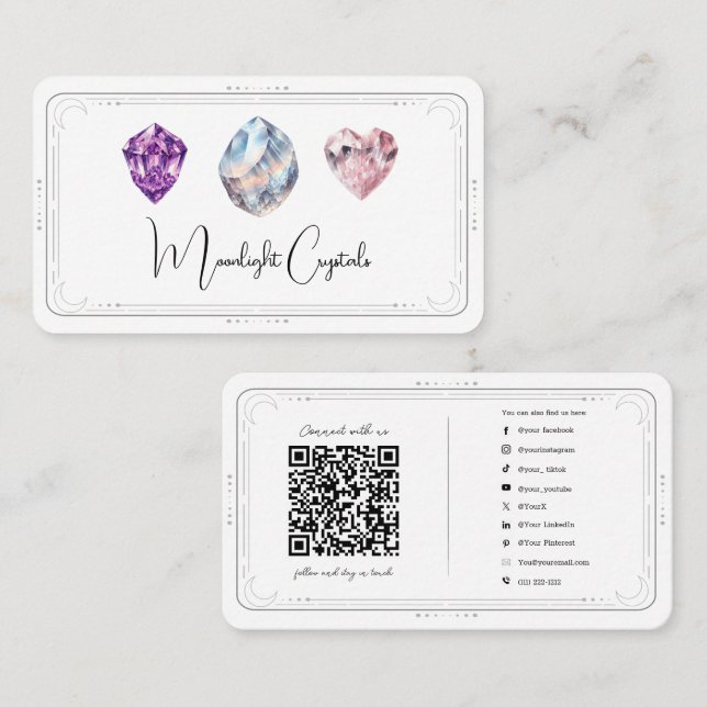 Metaphysical Crystals Rose Quartz Social Media QR Business Card (Front/Back)
