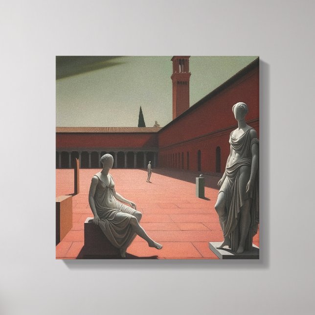 Metaphysical Red Tone Artwork with Ancient Statues Canvas Print (Front)