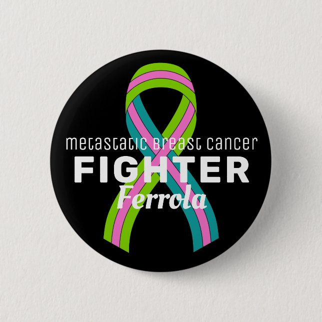 Metastatic Breast Cancer Ribbon Black Button (Front)