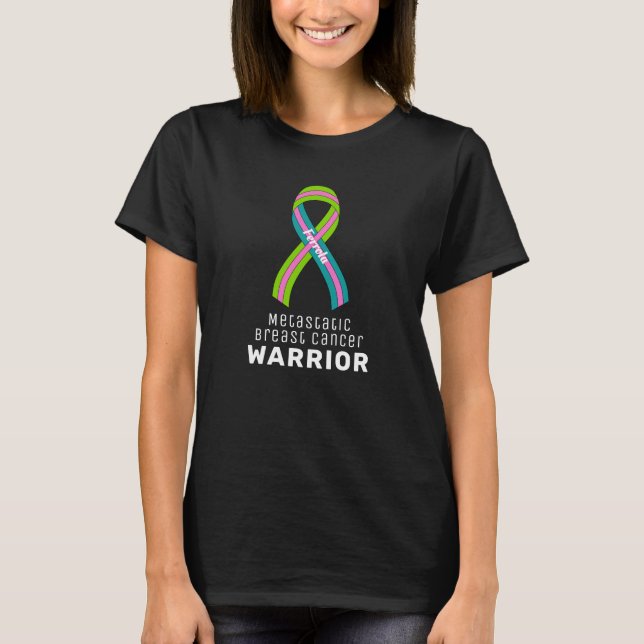 Metastatic Breast Cancer Ribbon Black T-Shirt (Front)