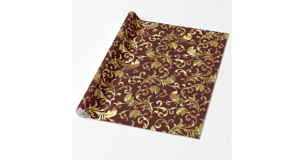 Metatllic Gold Damask Wrapping Paper Zazzle