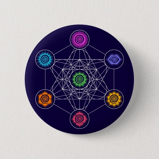 Metatrons Cube, Chakras, Cosmic Energy Centres 6 Cm Round Badge (Front)