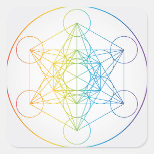 Metatron's Cube Illustration Rainbow Colors Square Sticker