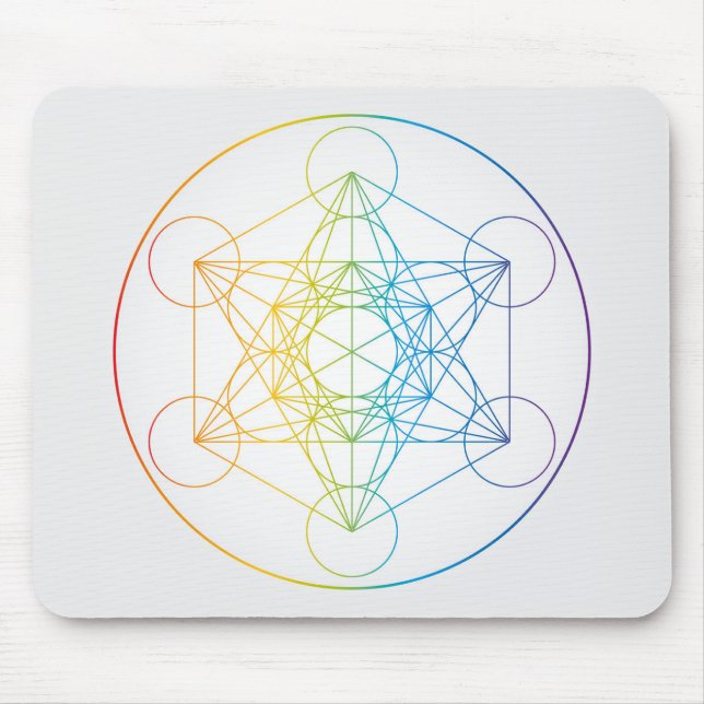 Metatron's Cube Illustration Rainbow Colours Mouse Mat (Front)