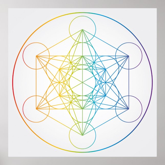 Metatron's Cube Illustration Rainbow Colours Poster (Front)