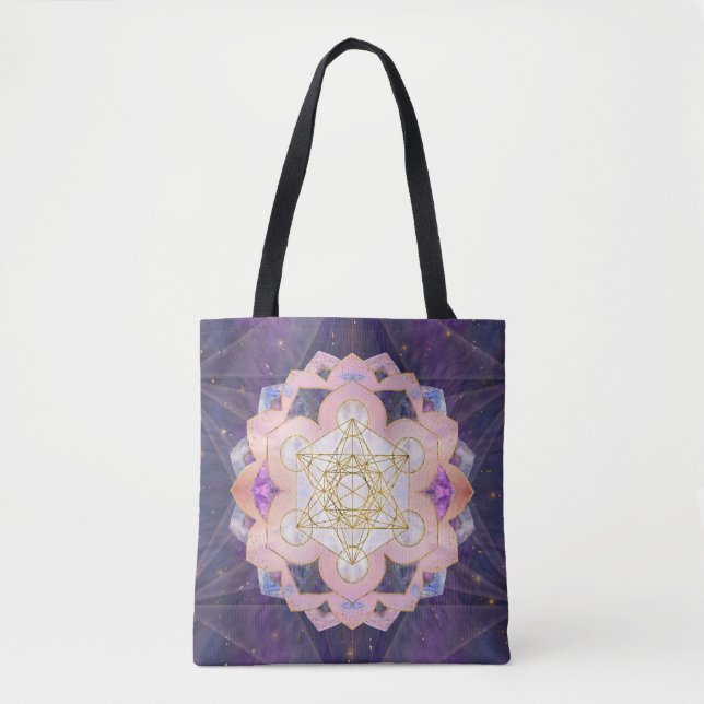 Metatron's Cube in Gemstone lotus Tote Bag (Front)