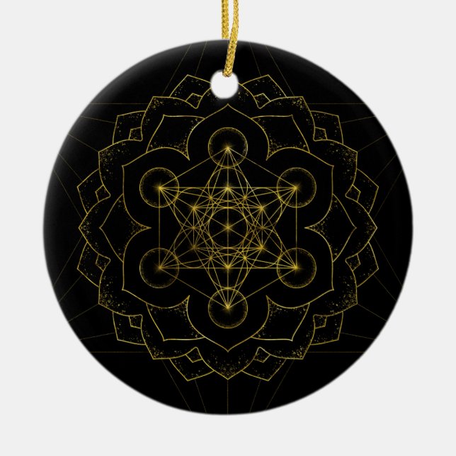 Metatron's Cube in lotus Sacred Geometry Ceramic Tree Decoration (Front)