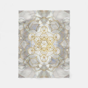 Metatron's Cube in lotus Sacred Geometry Fleece Blanket