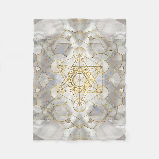 Metatron's Cube in lotus Sacred Geometry Fleece Blanket (Front)