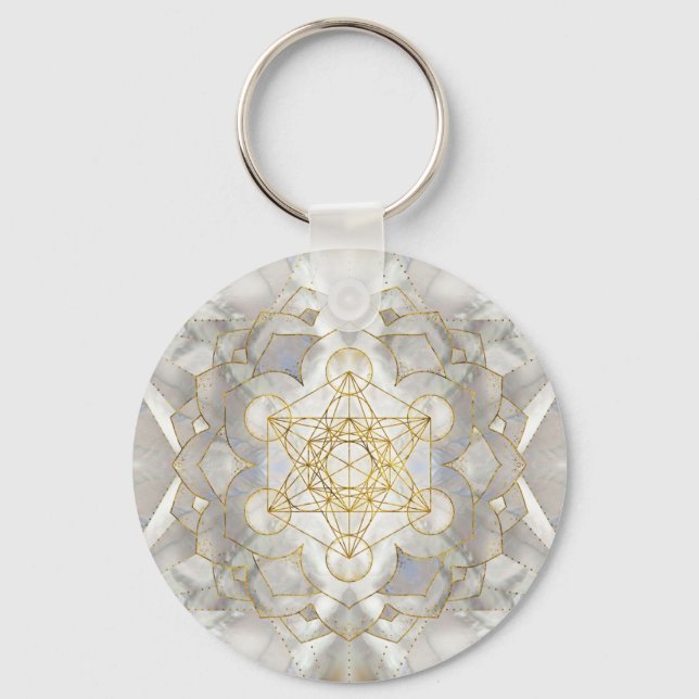 Metatron's Cube in lotus Sacred Geometry Key Ring (Front)