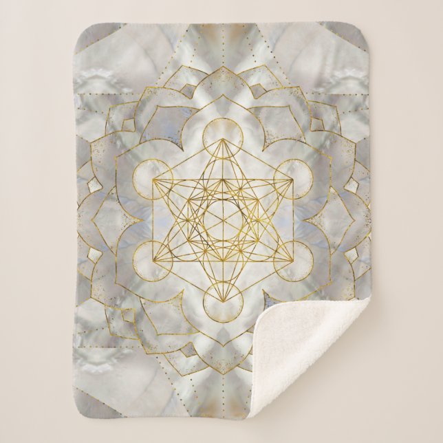 Metatron's Cube in lotus Sacred Geometry Sherpa Blanket (Front)