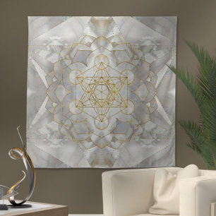 Metatron's Cube in lotus Sacred Geometry Tapestry