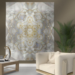 Metatron's Cube in lotus Sacred Geometry Tapestry