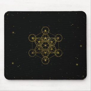 Metatron's Cube Sacred Geometry Black and gold Mouse Mat