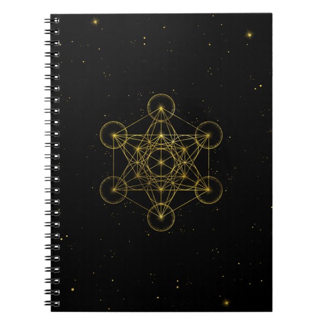 Metatron's Cube Sacred Geometry Black and gold Notebook (Front)