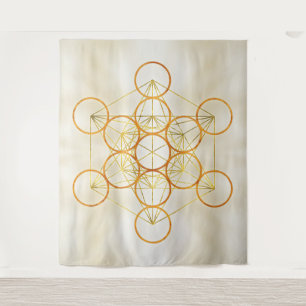 Metatron's Cube Sacred Geometry - Copper and Gold Tapestry
